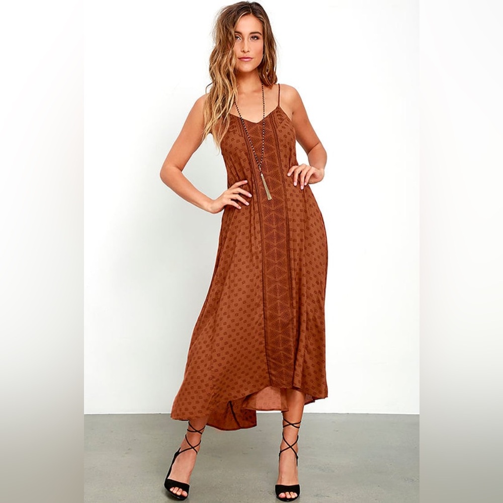 Amuse Society Sakura Brown Print Midi Dress size small